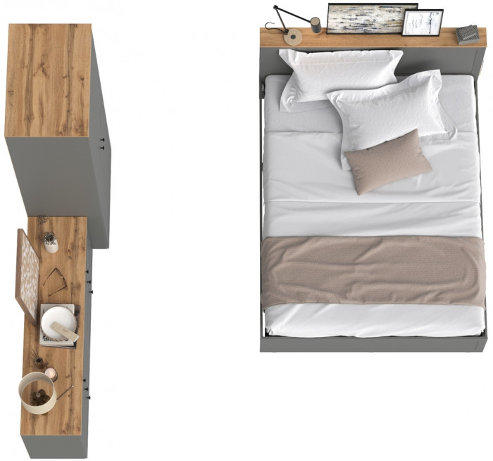 Остин 11.53 Кровать + ортопед + 13.224 Шкаф + 16.240 Комод, серый графит/дуб крафт золотой